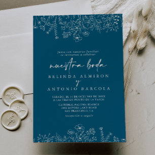 Calligraphy Navy WildblommNuestra Boda Inbjudningar