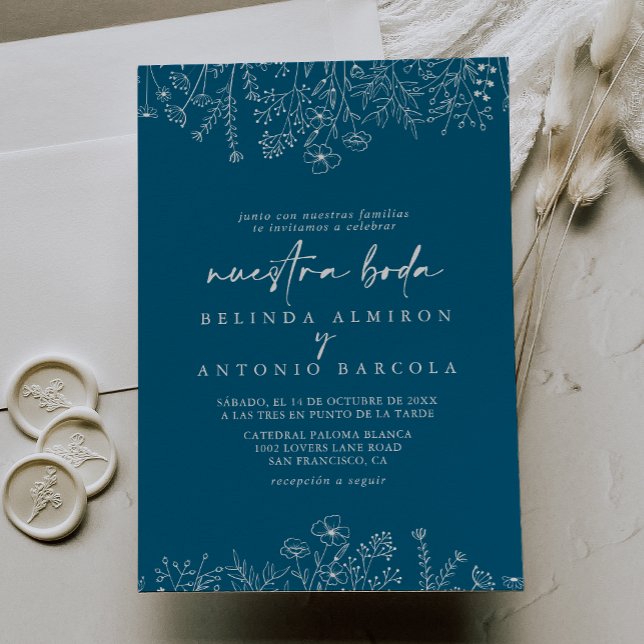 Calligraphy Navy WildblommNuestra Boda Inbjudningar (Skapare uppladdad)
