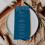 Calligraphy Navy Wildblommor Dinner Menu Meny<br><div class="desc">Det här kalligrafkortet för marinsolrosmiddagar är perfekt för ett bröllop. Utformningen har neutralt handmålade blommor av vild i en sömlös och charmig blommigt,  som framkallar naturskönhet. Den här menyn kan användas för bröllopsmottagning,  repetitionsmiddag,  möhippa eller vad som helst.</div>