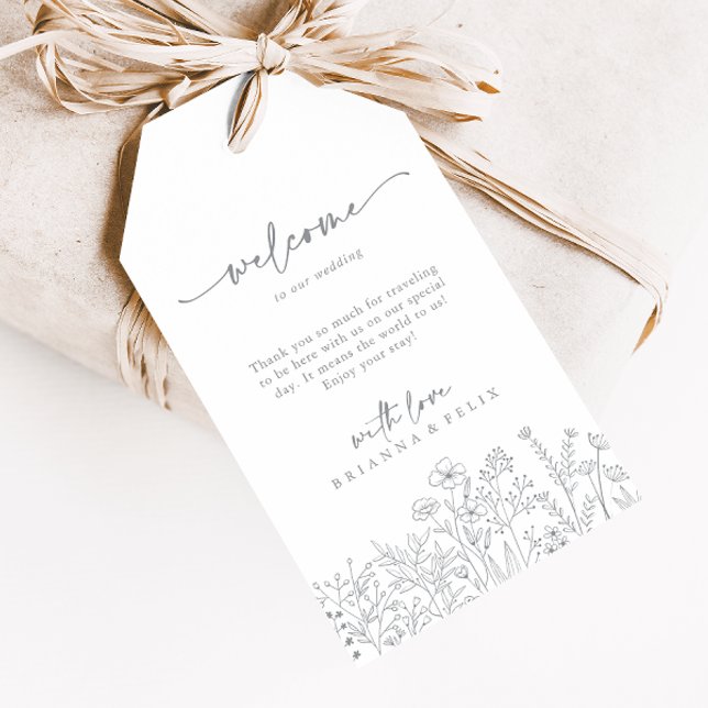 Calligraphy Neutralt Wildblomme Bröllop Välkommen Presentetikett (Skapare uppladdad)