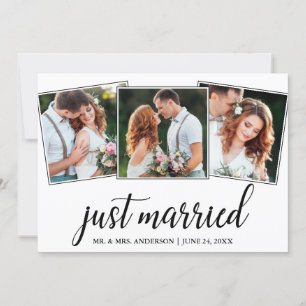 Calligraphy Ny gifta 3 Photo Bröllop Card Tack Kort