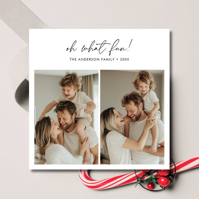 Calligraphy Oh What Roligt Julfamiljen Photo Red Julkort (Skapare uppladdad)