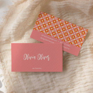 Calligraphy Orange Rosa Cute Retro Bright Visitkort