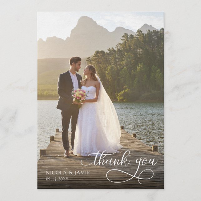 Calligraphy Overlay 2 Wedding Photo Thank You Card Inbjudningar (Framsida)