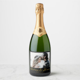 Calligraphy Photo Black & Guld Sparkling Vin Wedd