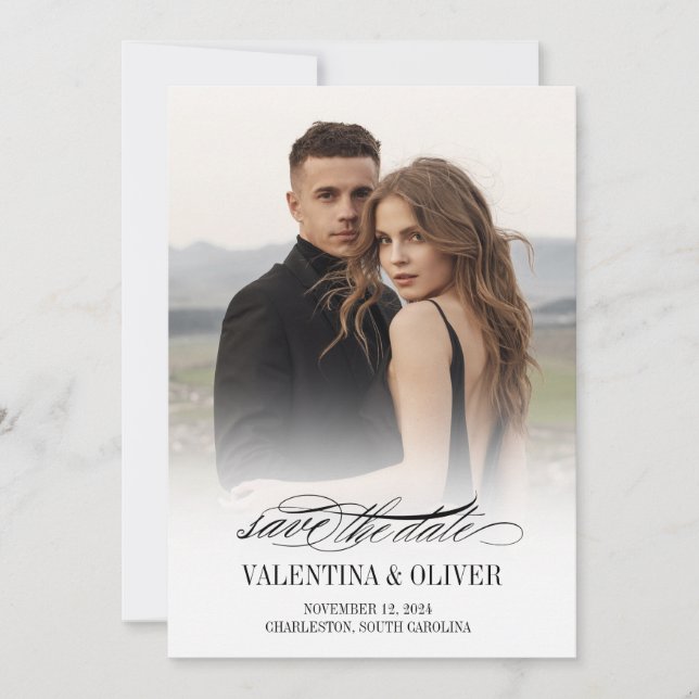 Calligraphy Photo Bröllop spara datum Card Datumet (Framsida)