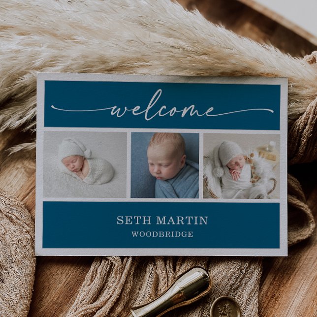 Calligraphy Photo Collage Baby Announcement Card Inbjudningar (Skapare uppladdad)