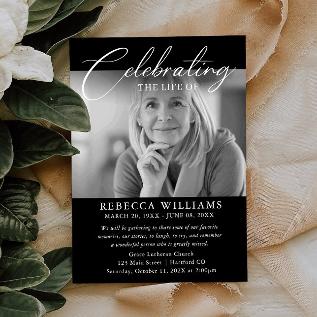 Calligraphy Photo Funeral Firande of Life Inbjudningar (Skapare uppladdad)