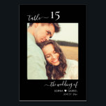 Calligraphy Photo Monogram Black Bröllop Bordsnummer<br><div class="desc">Elegant Calligraphy Script Heart Black Bröllop Bordsnummer Dubbla Sided with anpassningsbar personlig Photo. Hjälp dina gäster att enkelt hitta rätt på med de här enkla dubblorna för bordsnummer på eleganten. Det är enkelt att lägga till foton, siffror, monogram namn med hjärta och datum! Innehåller en söt hand som skriver kalligrafi...</div>