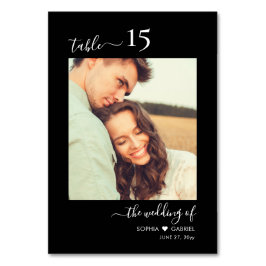 Calligraphy Photo Monogram Black Bröllop Bordsnummer