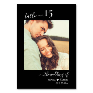 Calligraphy Photo Monogram Black Bröllop Bordsnummer