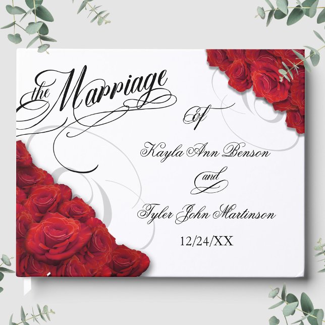 Calligraphy Photo Röd ros Bröllop Gästböcker (Calligraphy Photo Red Roses Wedding Guest Book)