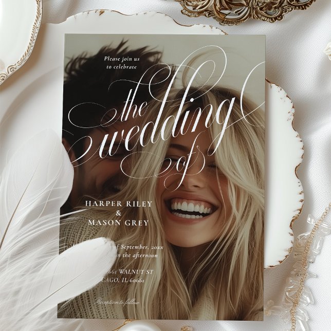 Calligraphy Photo Wedding-inbjudan Inbjudningar (Skapare uppladdad)