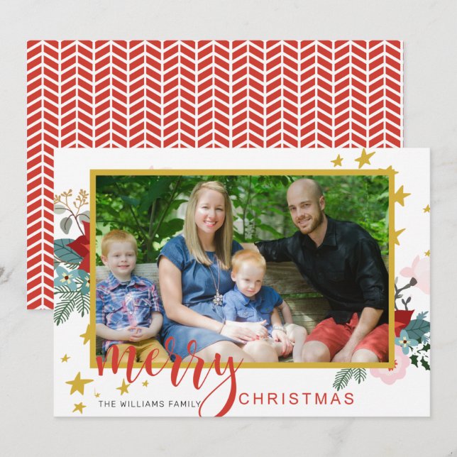 Calligraphy Poinsettia Photo jul Card Inbjudningar (Fram/baksida)