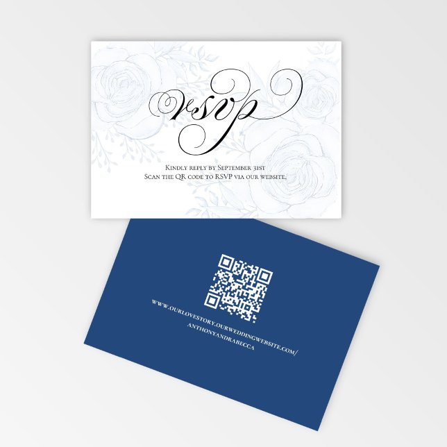 Calligraphy QR Code Wedding RSVP Response Card OSA Kort (Elegant wedding RSVP card with calligraphy script and QR code for easy online guest responses)