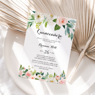 Calligraphy Quinceañera med enkel Blommigt Grönt Inbjudningar