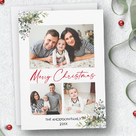 Calligraphy Red Bläck 3 Photo Greenery Berries Julkort