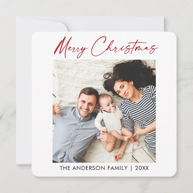 Calligraphy Red Bläck jul Photo Minimalist Julkort (Framsida)