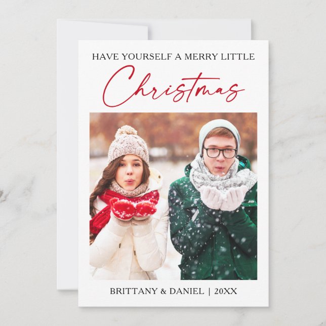 Calligraphy Red Bläck Pen Minimalist Julfoto Julkort (Framsida)