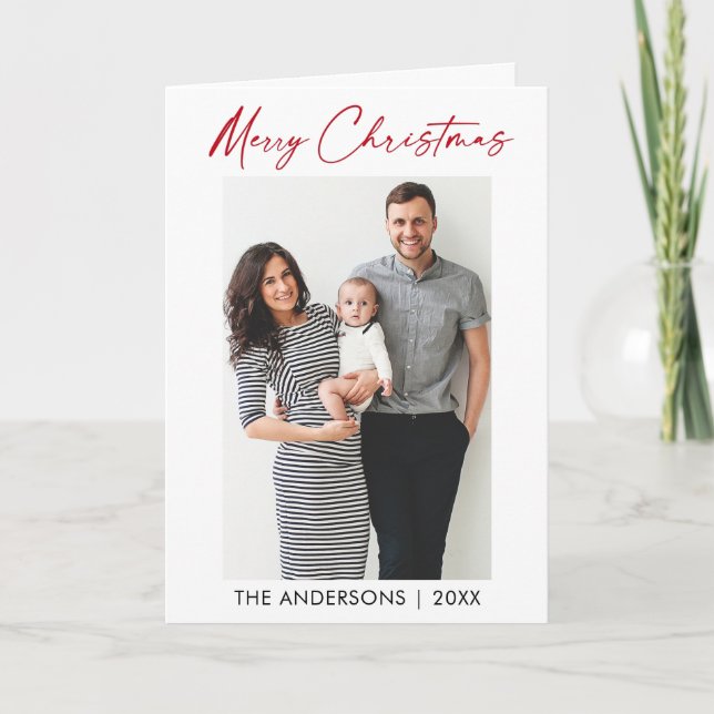 Calligraphy Red Bläck-skript Foto Jul Fold Helgkort (Framsida)