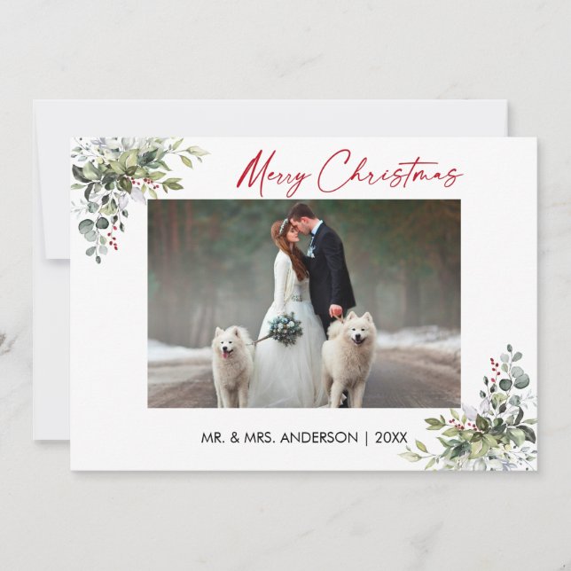 Calligraphy Red Bläck skript Greenery Berries par Julkort (Framsida)