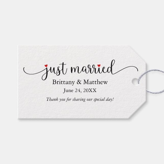 Calligraphy Red Heart Ny gifta Wedding Favor Presentetikett (Framsidan (Horisontell))