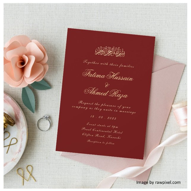Calligraphy Red Islamic Bröllop Inbjudningar (Skapare uppladdad)