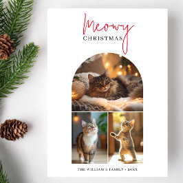 Calligraphy Red Meowy jul Arch Photo Julkort