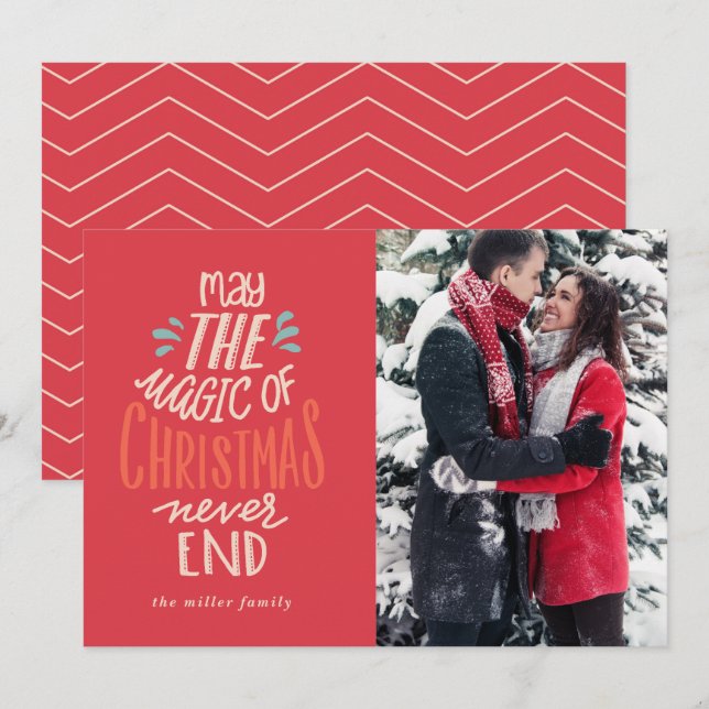 Calligraphy Red Photo jul Card Inbjudningar (Fram/baksida)