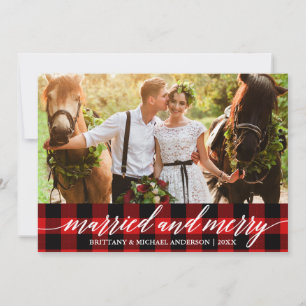 Calligraphy Red Play Married and Merry Bröllop Julkort