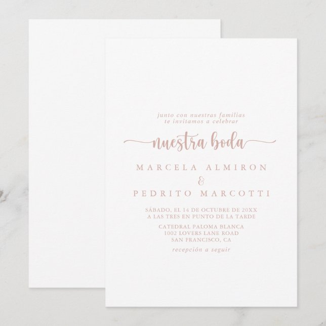 Calligraphy ro Guld Nuestra Boda Bröllop Inbjudningar (Fram/baksida)