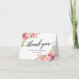 Calligraphy Rosa Blommigt Bröllop Tack Kort