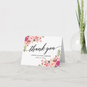 Calligraphy Rosa Blommigt Bröllop Tack Kort