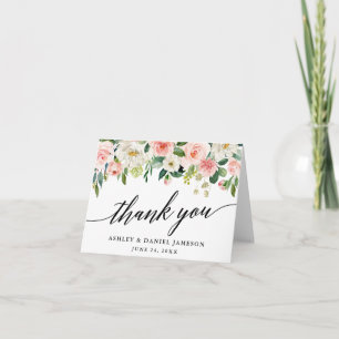 Calligraphy Rosa Blommigt Bröllop Tack Kort