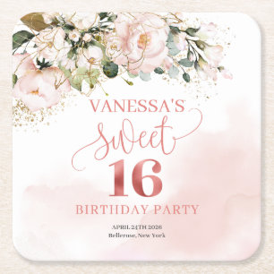 Calligraphy rosa ros sage 16: e födelsedagen underlägg papper kvadrat