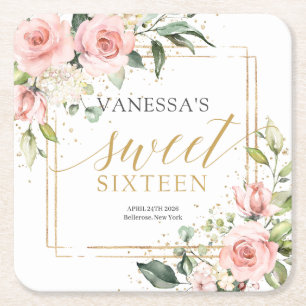 Calligraphy rosa ros sage 16: e födelsedagen underlägg papper kvadrat