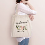 Calligraphy Rosa White Blommigt Bridesmaid Namn Tygkasse<br><div class="desc">Modern Elegant Calligraphy,  Watercolor Rosa White Blommigt Bridesmaid Namn Tote Bag</div>