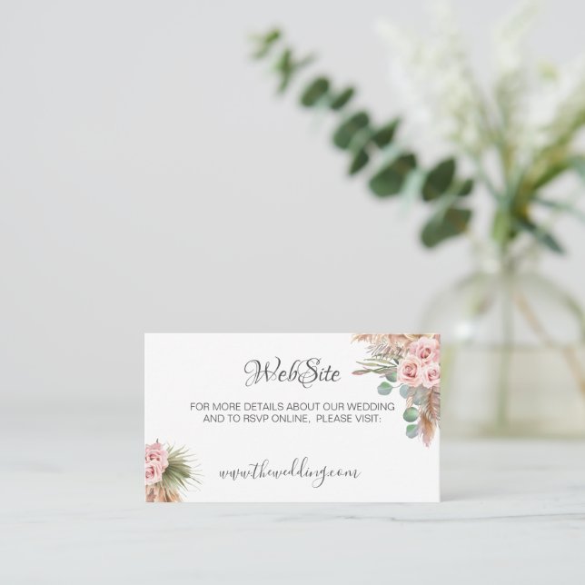 Calligraphy Rustic Boho Blommigt Bröllop webbplats Visitkort (Stående Fram)