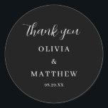 Calligraphy Script Black Tack Bröllop Runt Klistermärke<br><div class="desc">Kalligrafi,  skript Tack Bröllop</div>