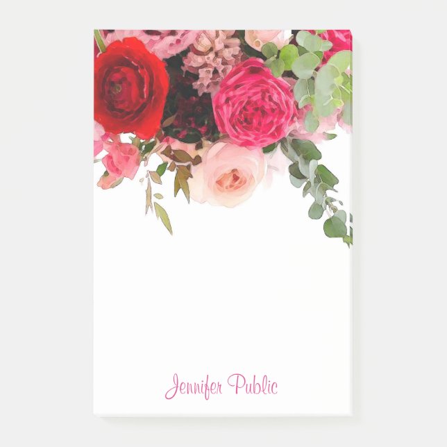 Calligraphy Script Blommigt Watercolor Ro-mall Post-it Block (Framsida)