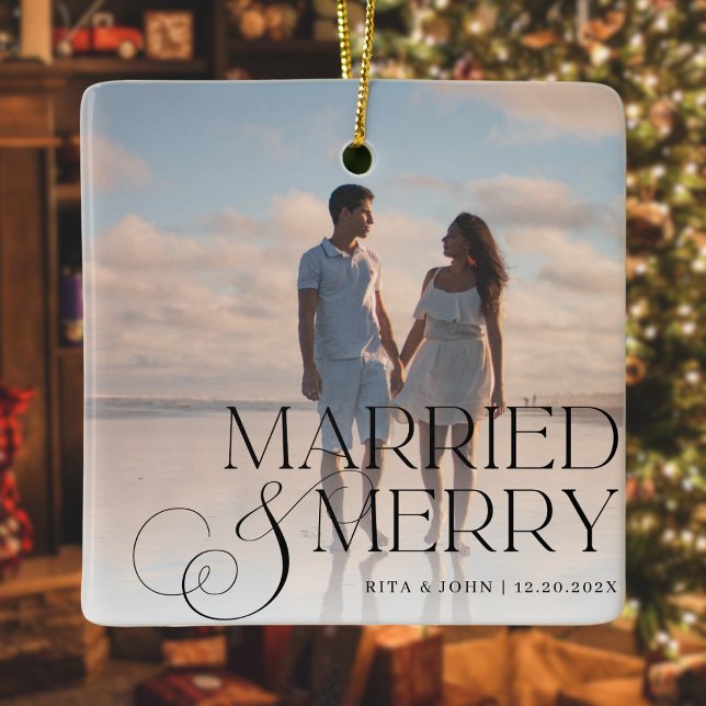 Calligraphy Script Bröllop Första jul Metall Julgransprydnad Keramik (Skapare uppladdad)