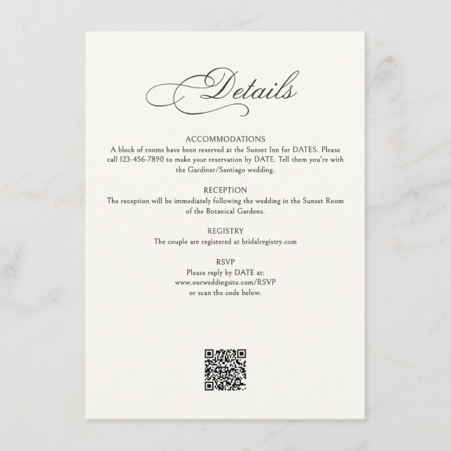 Calligraphy Script Details Wedding Tilläggskort (Framsida)