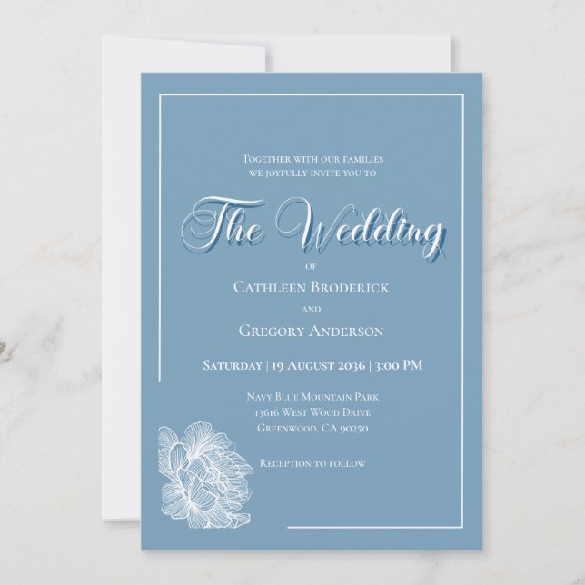 Calligraphy Script Dusty Blue White Floral Wedding Inbjudningar (Framsida)