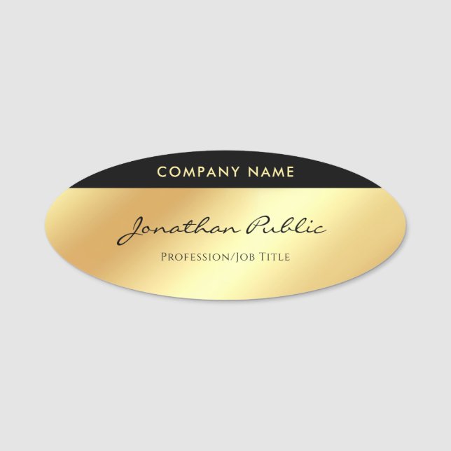 Calligraphy Script Elegant Glamor Guld-mall Namnbricka (Framsida)