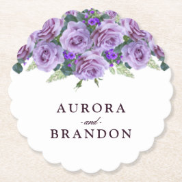 Calligraphy Script Elegant Lila Blommigt Bröllop Underlägg Papper