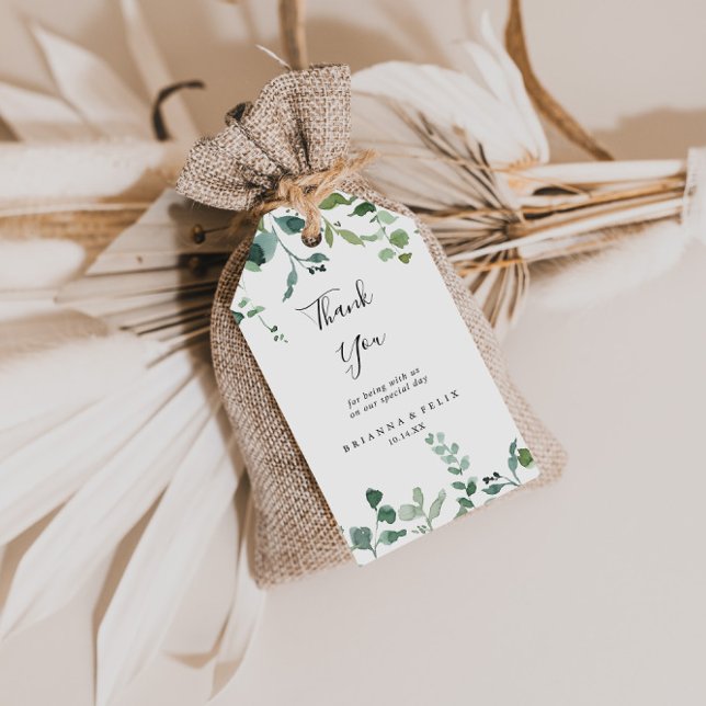 Calligraphy Script Foliage Bröllop Tack Presentetikett (Skapare uppladdad)