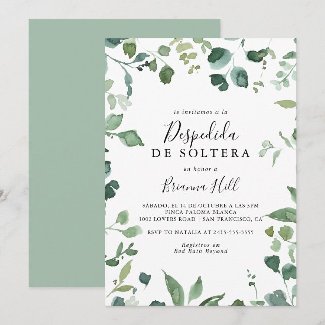 Calligraphy Script Foliage Spain-Möhippa Inbjudningar (Fram/baksida)