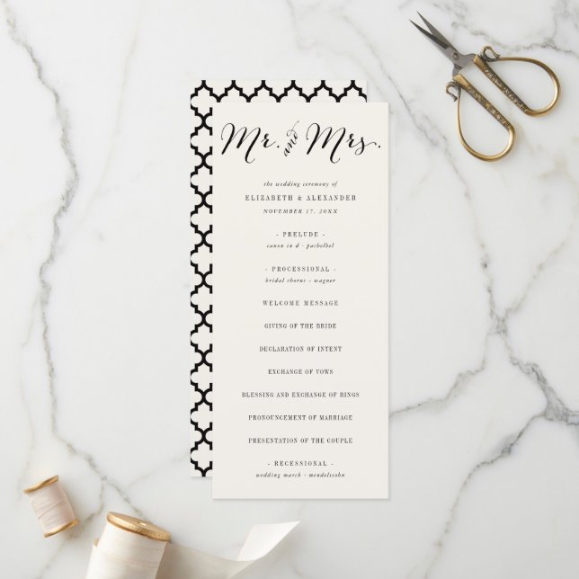 Calligraphy Script Geometric Chic Bröllop Program (Fram/Back In Situ)