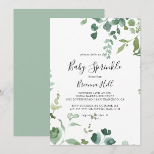 Calligraphy Script Grönt Foliage Baby Sprinkle Inbjudningar