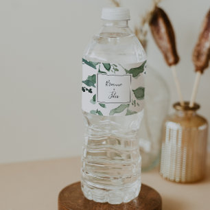 Calligraphy Script Grönt Foliage Bröllop Vattenflaskor Etikett